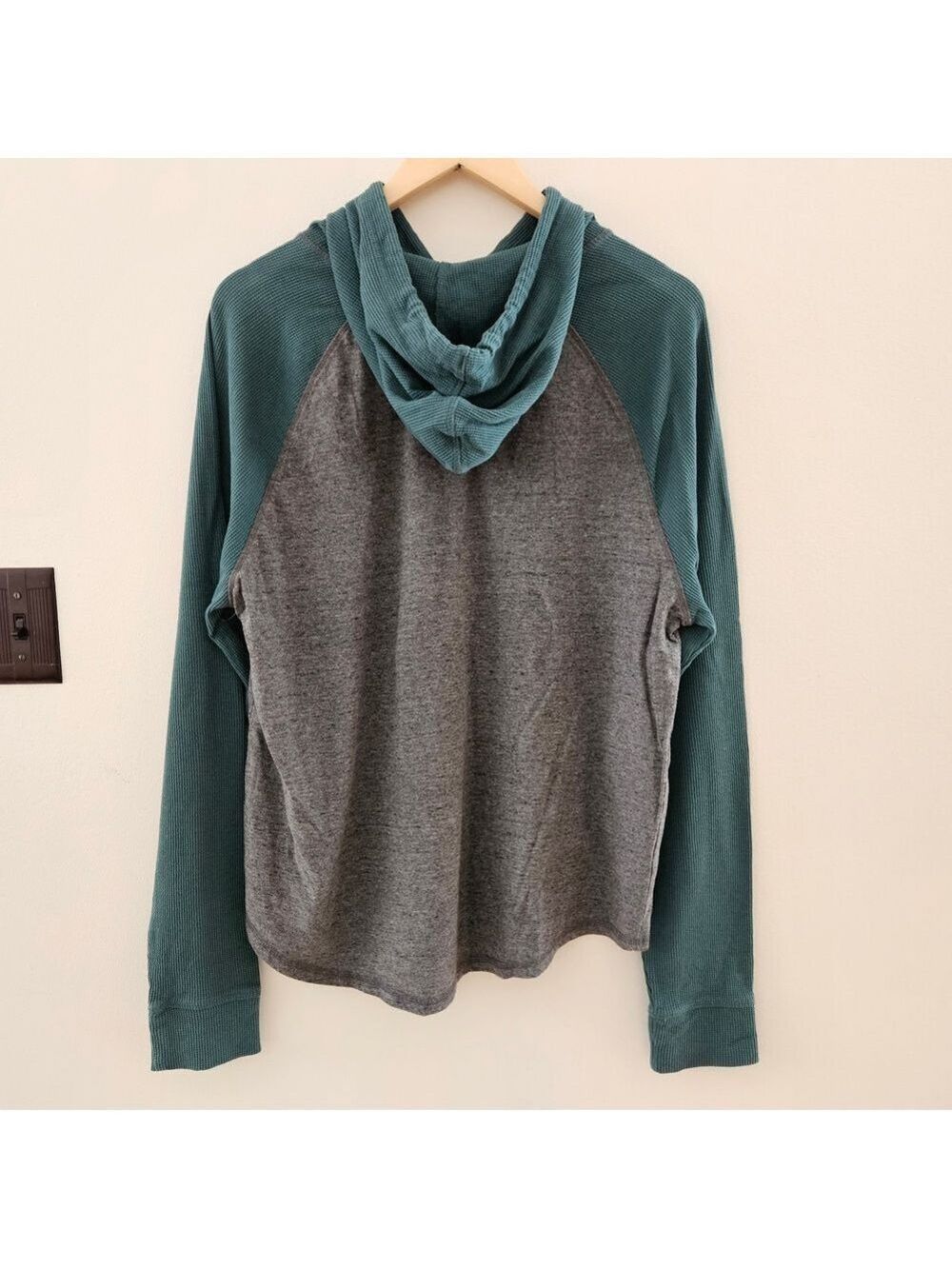 George Men’s Hooded Pullover Hoodie Size Large Grey & Teal Colorblock - Picture 3 of 5
